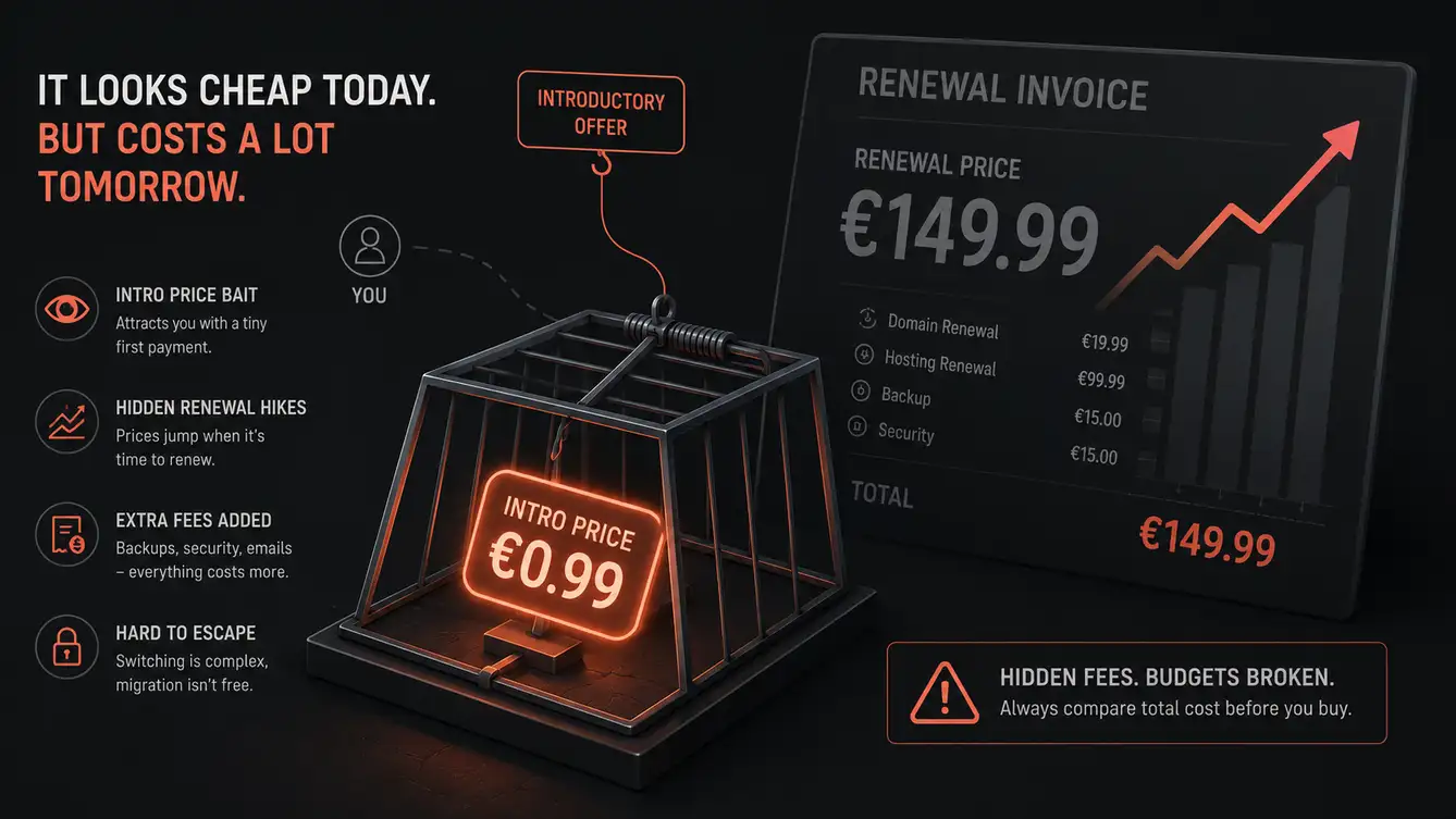Irish small business owner reading a surprising hosting renewal invoice