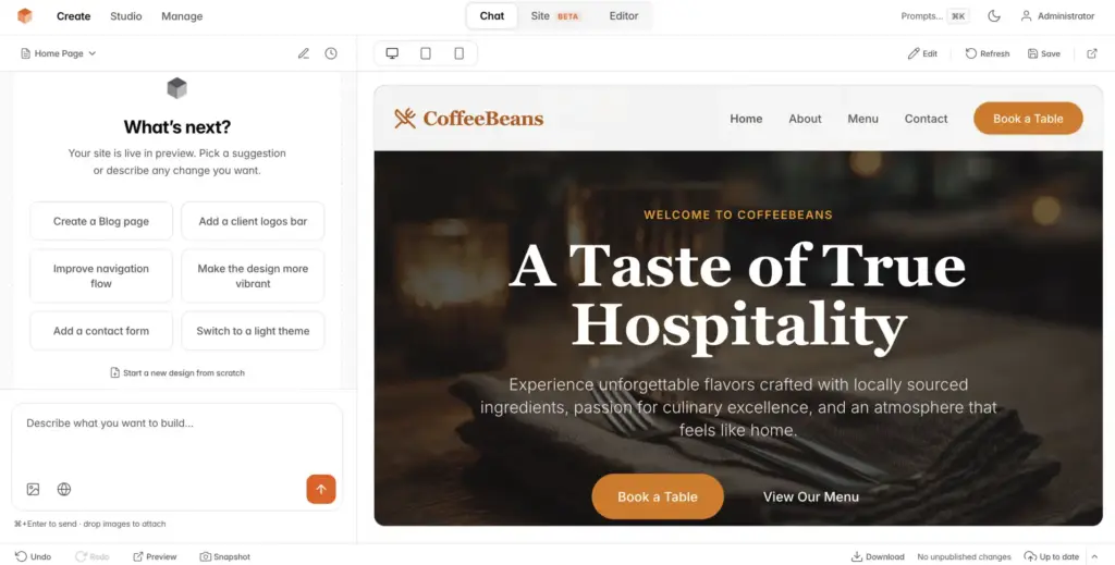 Create a website with AI using Hostmaxa's chat-based AI Website Builder. Generate a custom, responsive website in minutes by describing your business in natural language.
